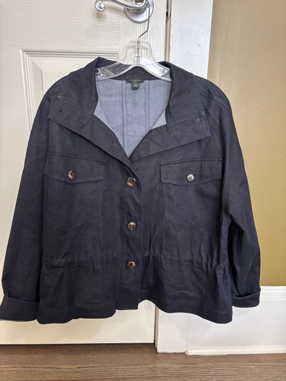 Women’s Navy Light Denim Utility Button-Front Jacket